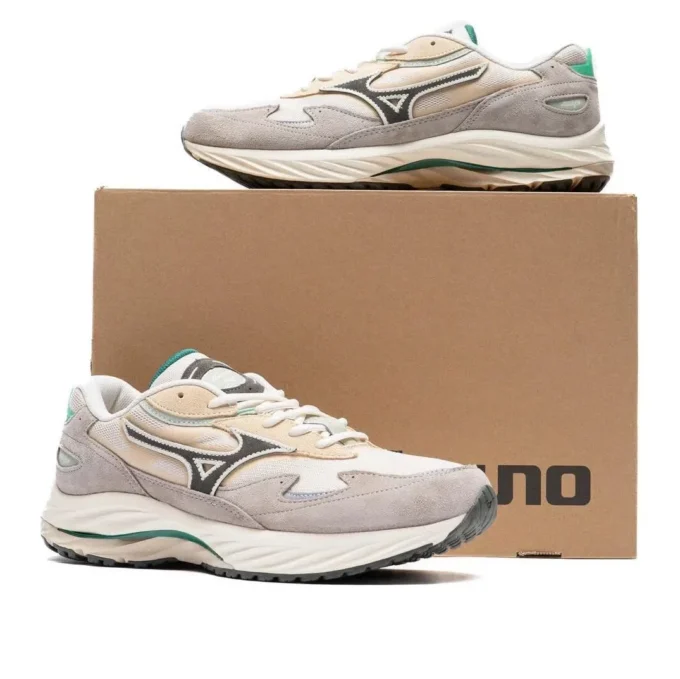 MIZUNO Wave Rider B “Lichtbeige Donkergrijs Mintgroen”